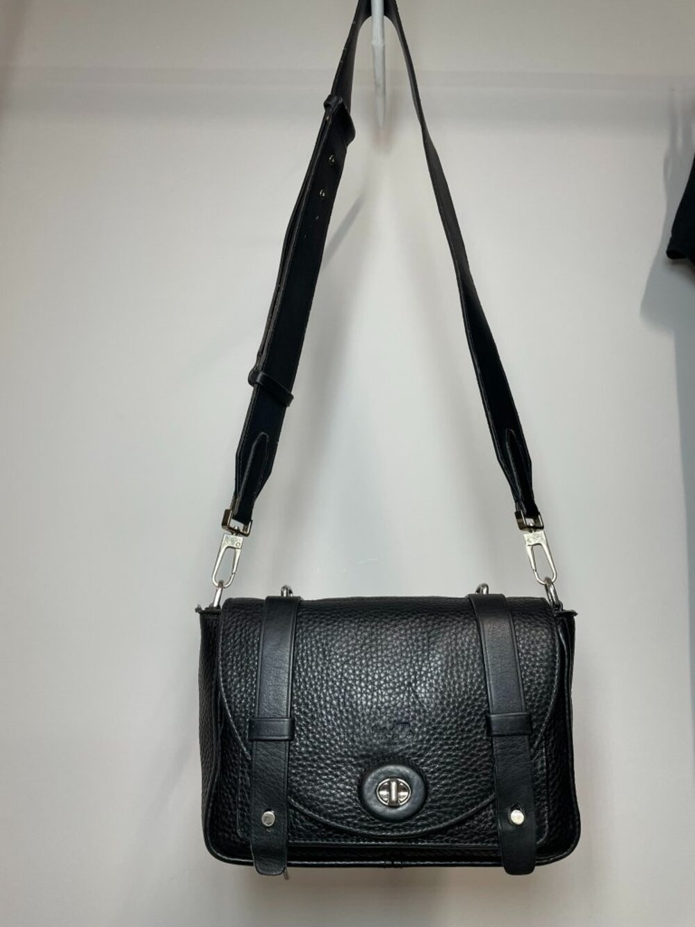Black Pebbled Leather Crossbody Shoulder Bag - Unbranded